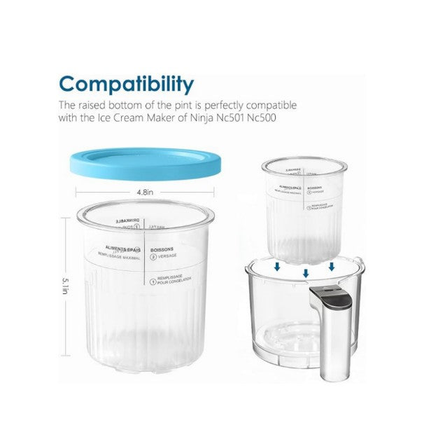 Ice Cream Pint Clear Tubs / Cups For Ninja Creami NC501UK Series - 4 Pack