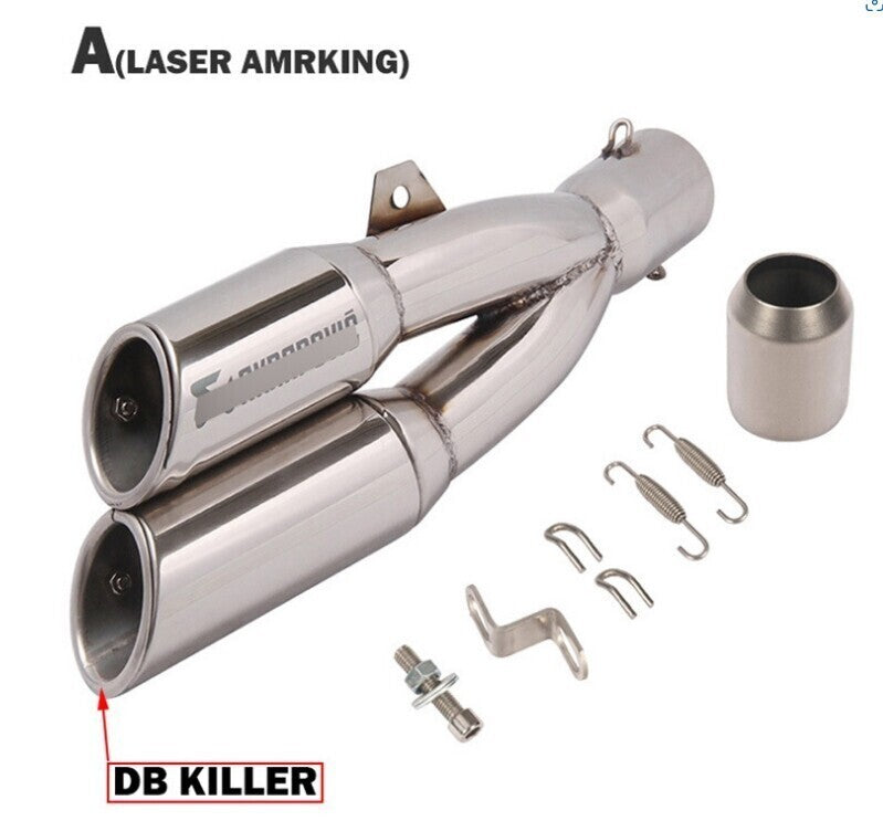 38-51mm Universal Dual Outlet Exhaust Silencer Motorcycle Exhaust Muffler Pipe