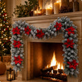 Fir Garland with Poinsettias Winter Decorations Flexible for Mantel
