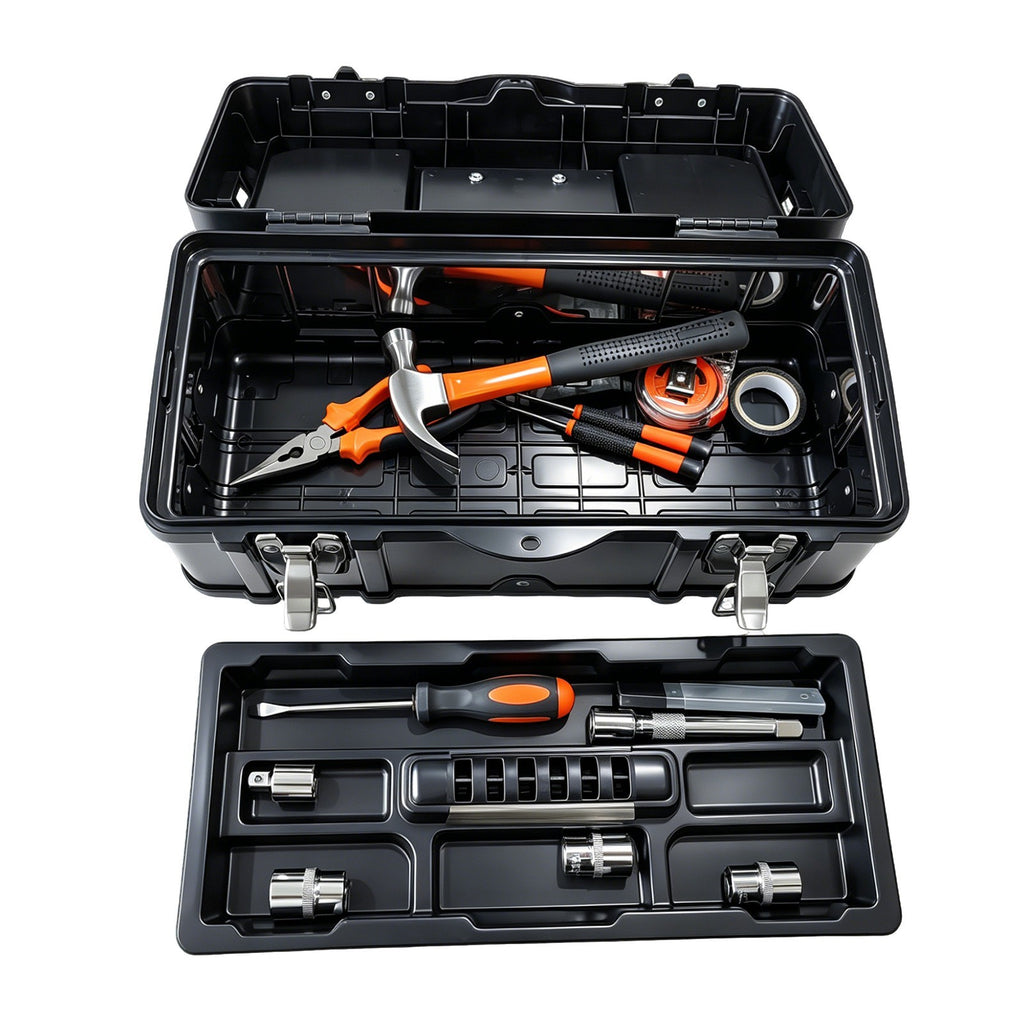 Stainless Steel Heavy Duty Chest Storage Case + Removable Tray Tool Box 17Inch