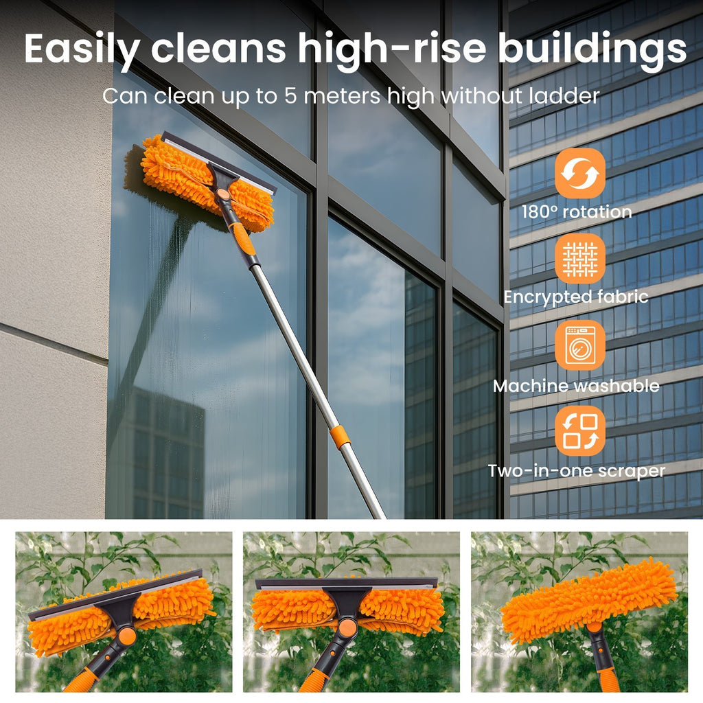 Extendable Telescopic Window Cleaner 2 in 1 Glass Washing Squeegee Tool