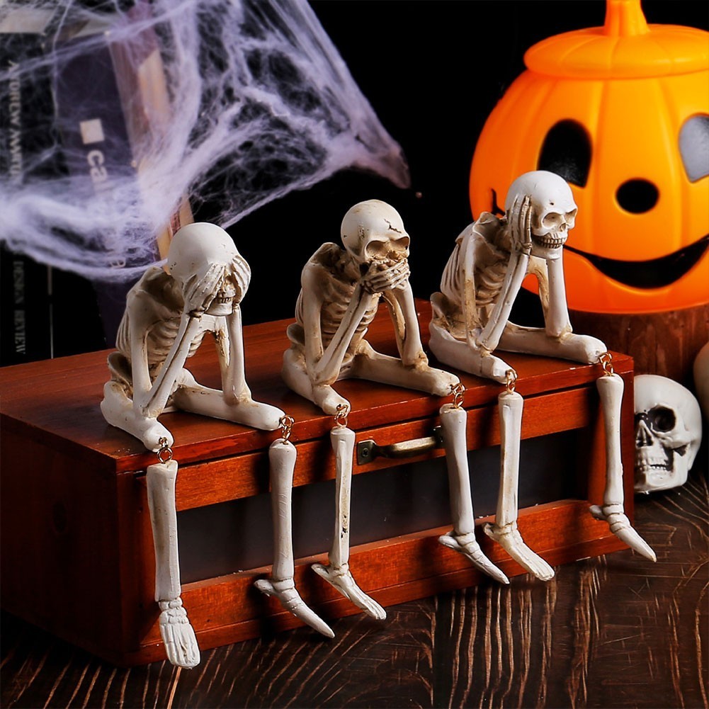 Halloween Resin Skeleton Figurine 'See No Evil, Hear No Evil, Speak No Evil'