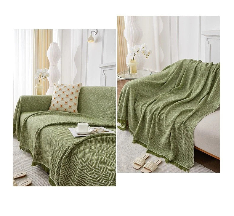 Fringed Cotton Throws Large Size Sofa Cover Bedspread Blankets For Settee Bed