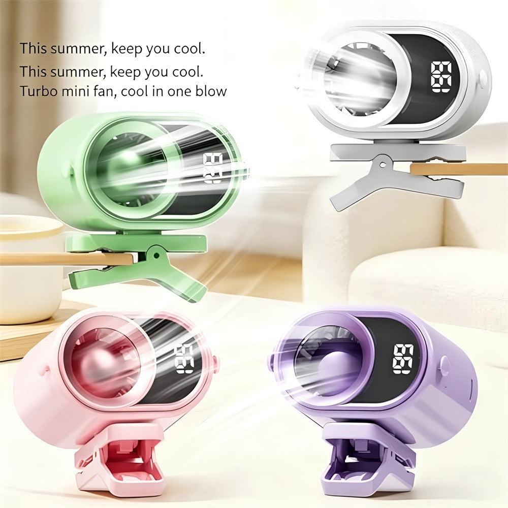 Smart LED Turbo Fan–Lightweight Portable,Real-Time Speed for Car, Office & Camp