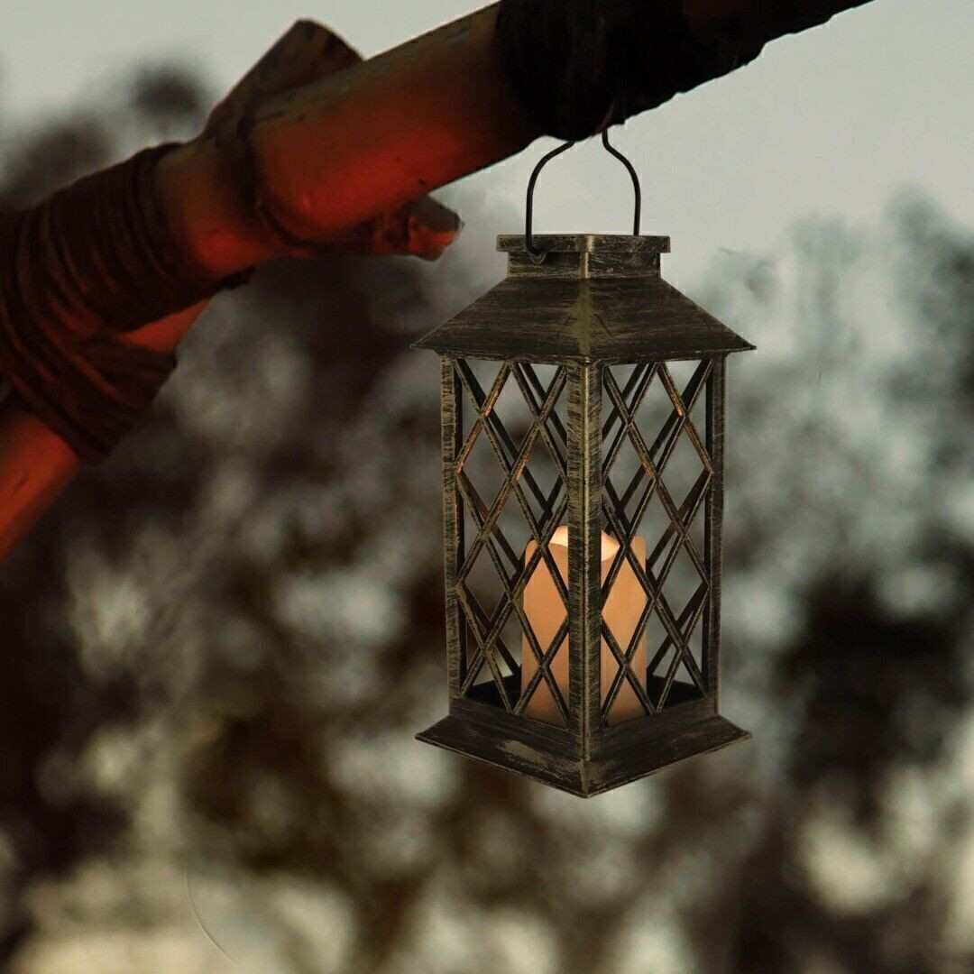 Solar Powered Waterproof LED Hanging Lantern Outdoor Garden Candle Lamp