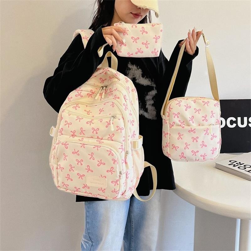 3pcs/set School Bag for Girls Cute Backpack Sets Bow Tie Rucksack for Teenage