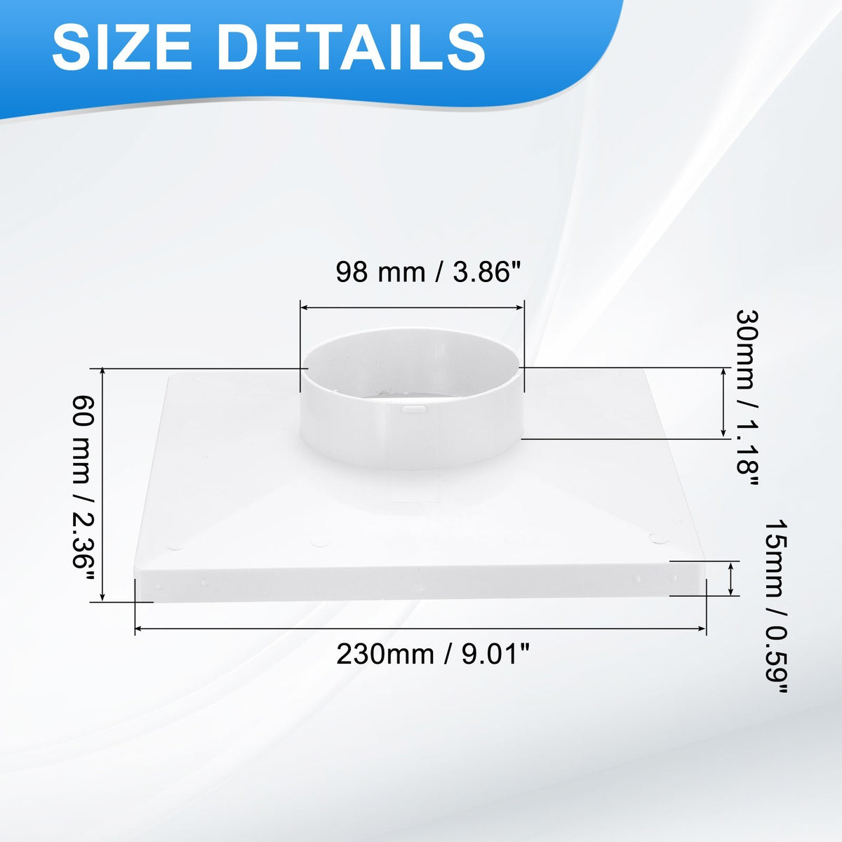 9" to 4" Duct Connector Flange Plastic Square to Round Straight Ceiling