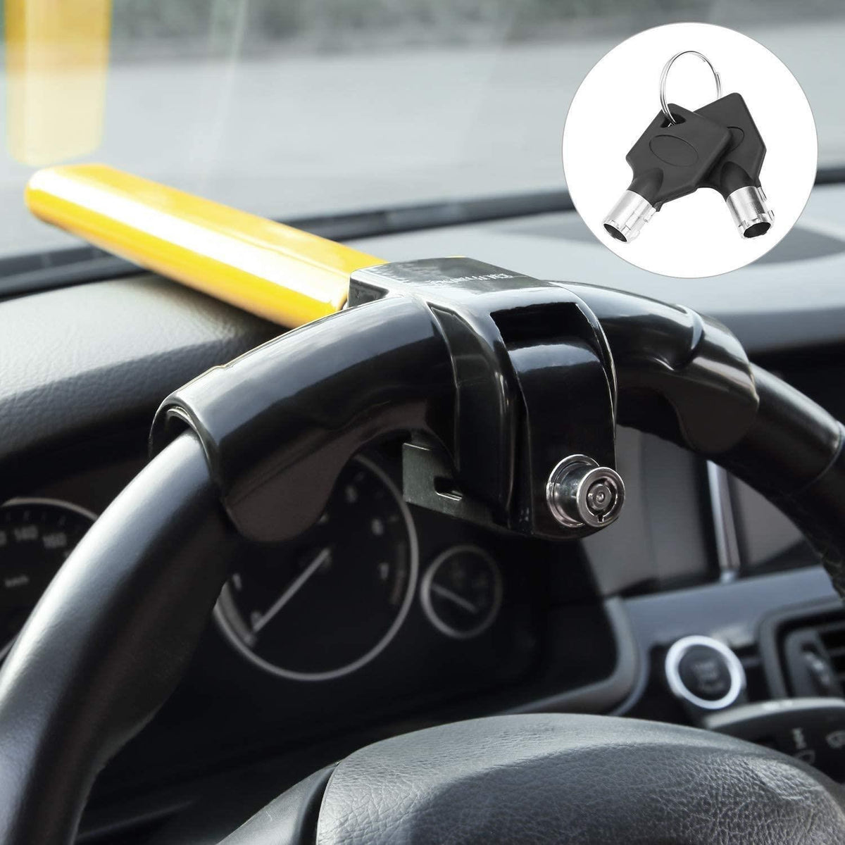 Universal Steering Wheel Lock for Cars Vans, Heavy Duty Anti-theft- 2 Keys