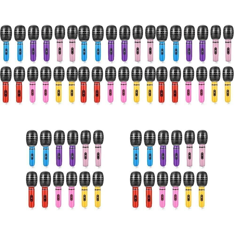 60Pcs Inflatable Microphone Fancy Dress Prop 25cm Blow Up Neon Party Gig Mic