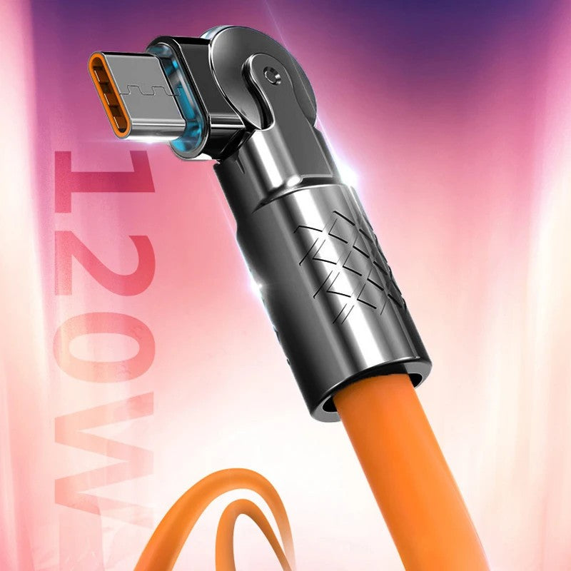 120W USB C to USB C Cable 6A Super Fast Charging 180° Rotating Elbow Silicone 2M