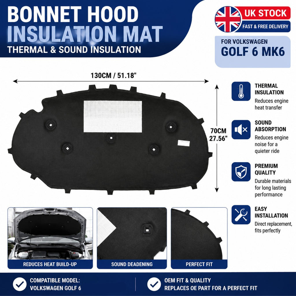Thermal Insulation Mat Sound Proof Heat Shield For Volkswagen Golf6 Hood Cover