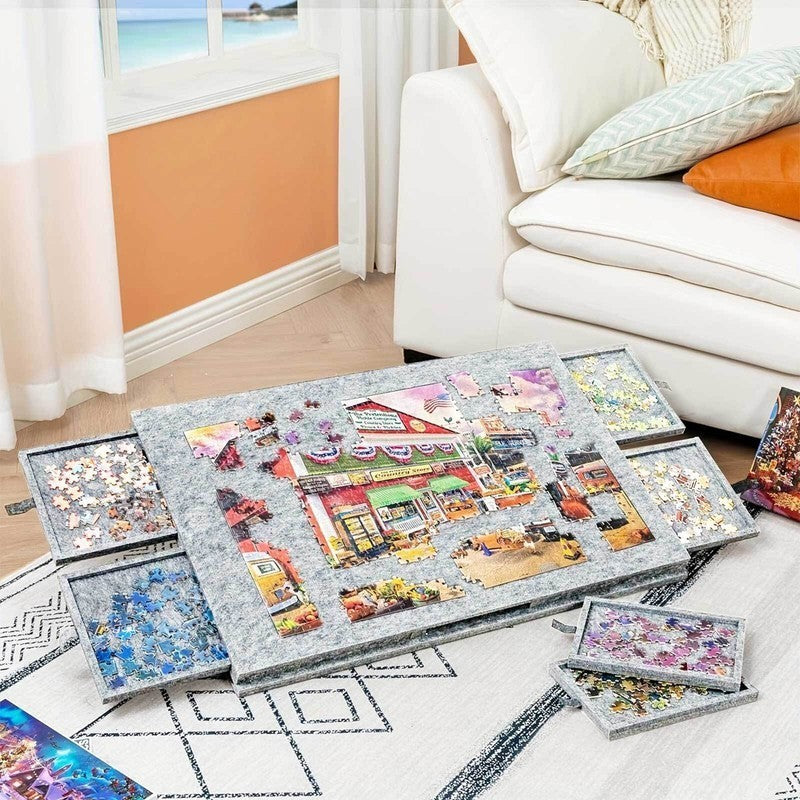 1000pcs Puzzle Board Portable Puzzle Storage Table w/ 6 Slid Drawer Felt Jigsaw