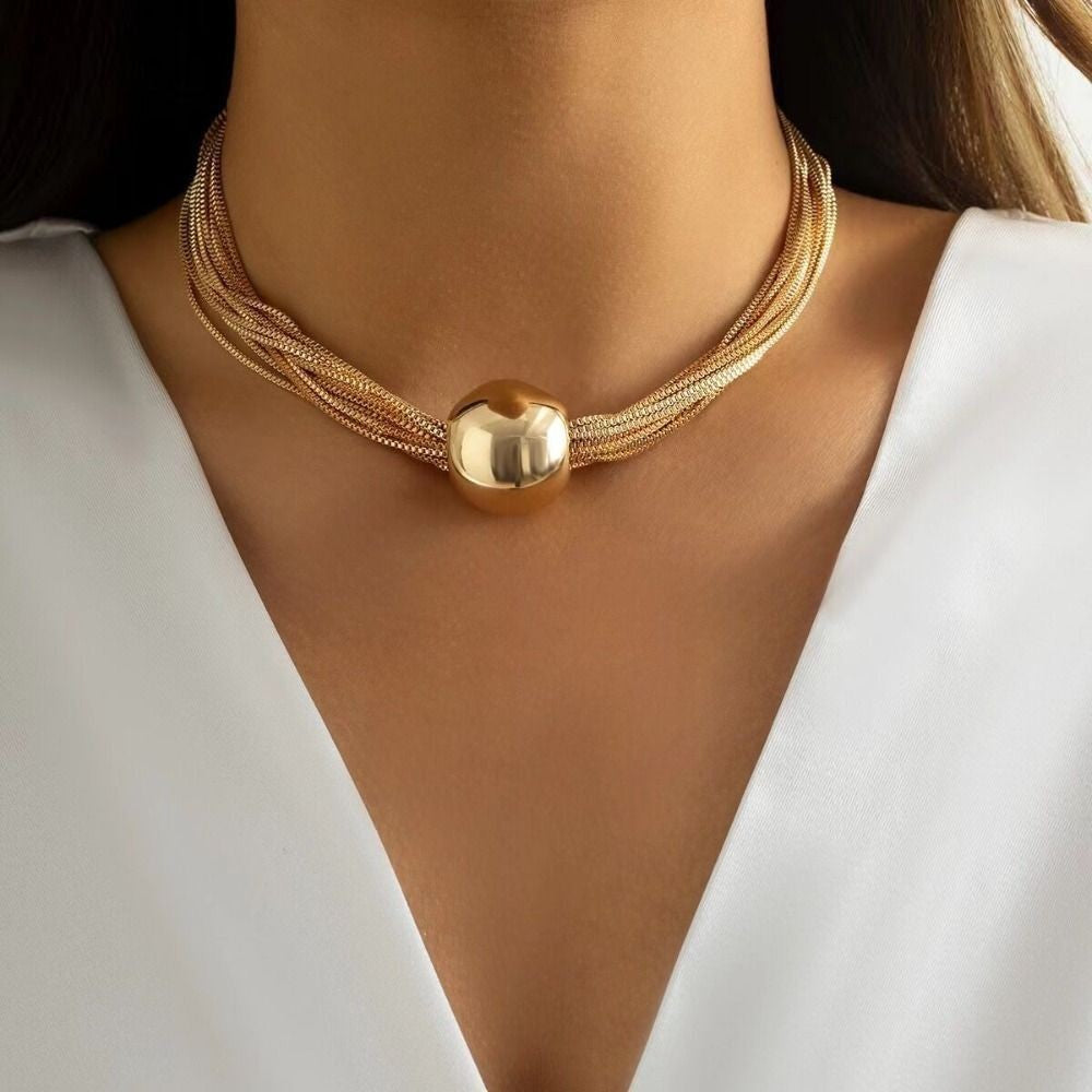 Alloy Chunky Choker Necklace Geometric Sphere Pendant Choker  Women Men