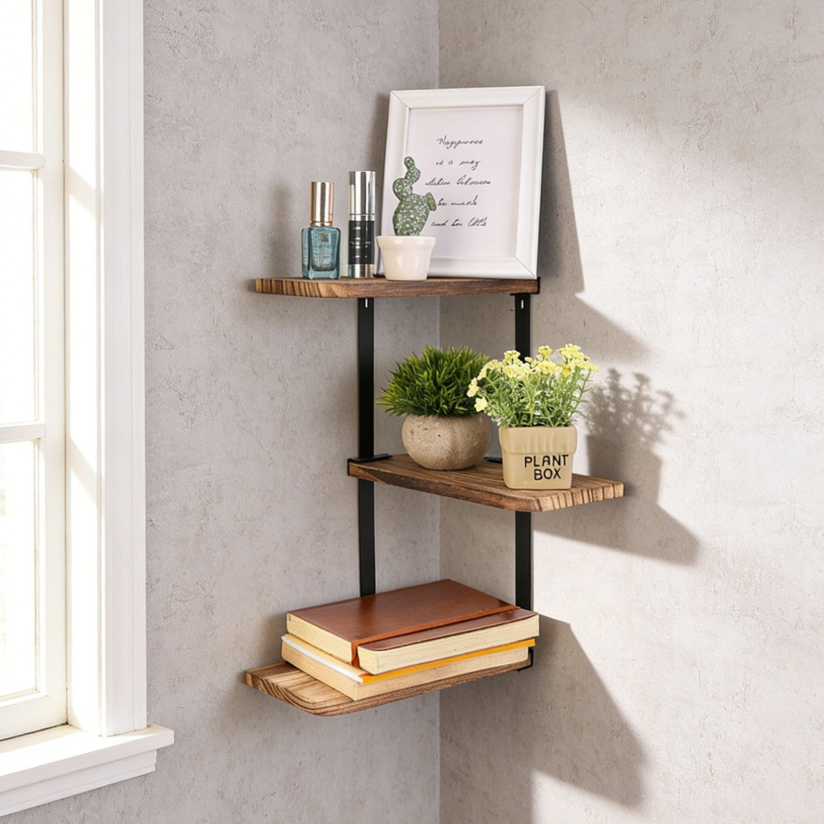 3 Tier Lucca Corner Shelf Modern Floating Wall Shelves Storage Display Shelving