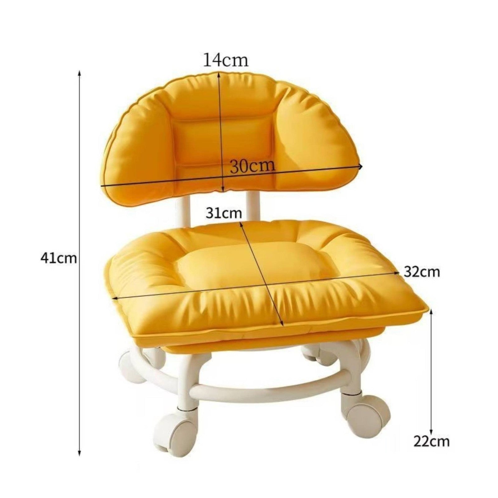 Rolling Stool with Backrest Low-Height Mobile Chair with Cushion Comfortable