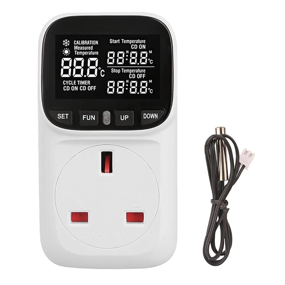 Digital Thermostat Temperature Controller Sensor Socket Timer Meter UK Plug
