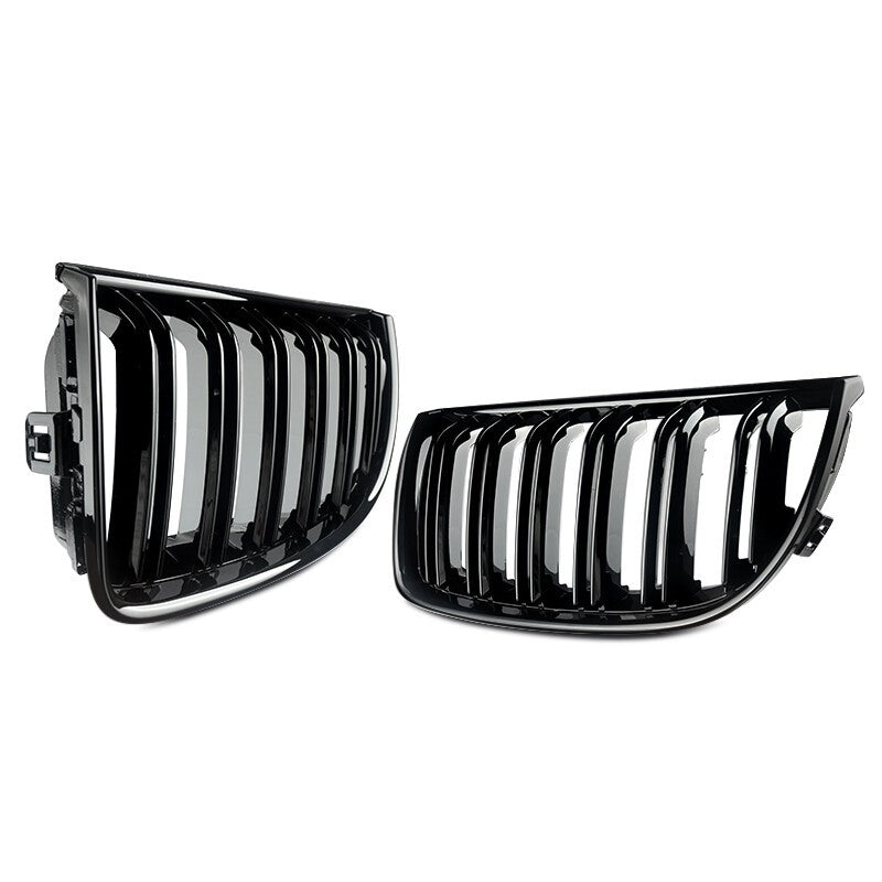 FOR BMW 3 SERIES E90 E91 DUAL SLAT GLOSS BLACK FRONT KIDNEY GRILLE 05-08 PRE-LCI