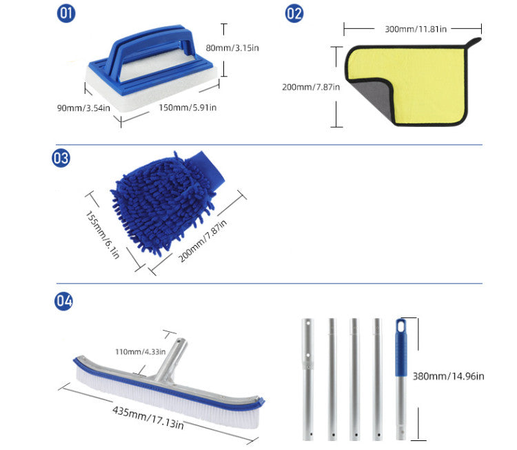 Multifunctional Pool Cleaning Kit - Net Skimmer & 173cm Connectable Brush