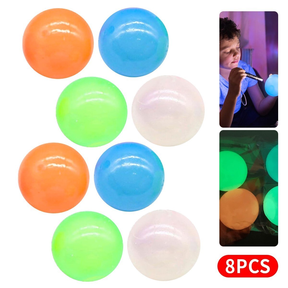 12 Glorbs Balls Ceiling Balls Bounce Back to U ,Glow in The Dark Sticky Balls