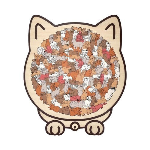 135-Piece Morandi-Colored Cat Shaped Wooden Jigsaw Puzzle, Cats Shaped Puzzles