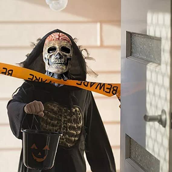 Halloween Party Scary Brain Moving Jaw Latex Full Head Skull Mask Skeleton Cos