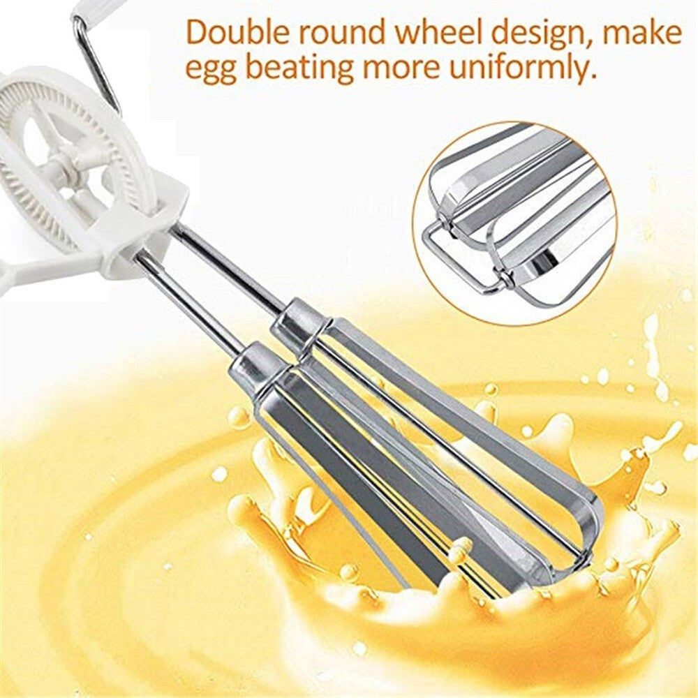 Rotary Manual Hand Whisk Egg Beater Stainless Steel Mixer Blender Kitchen Tool