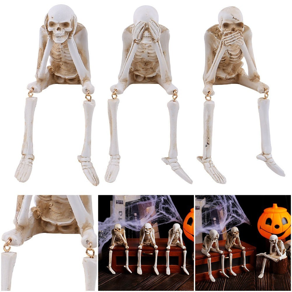 Halloween Resin Skeleton Figurine 'See No Evil, Hear No Evil, Speak No Evil'