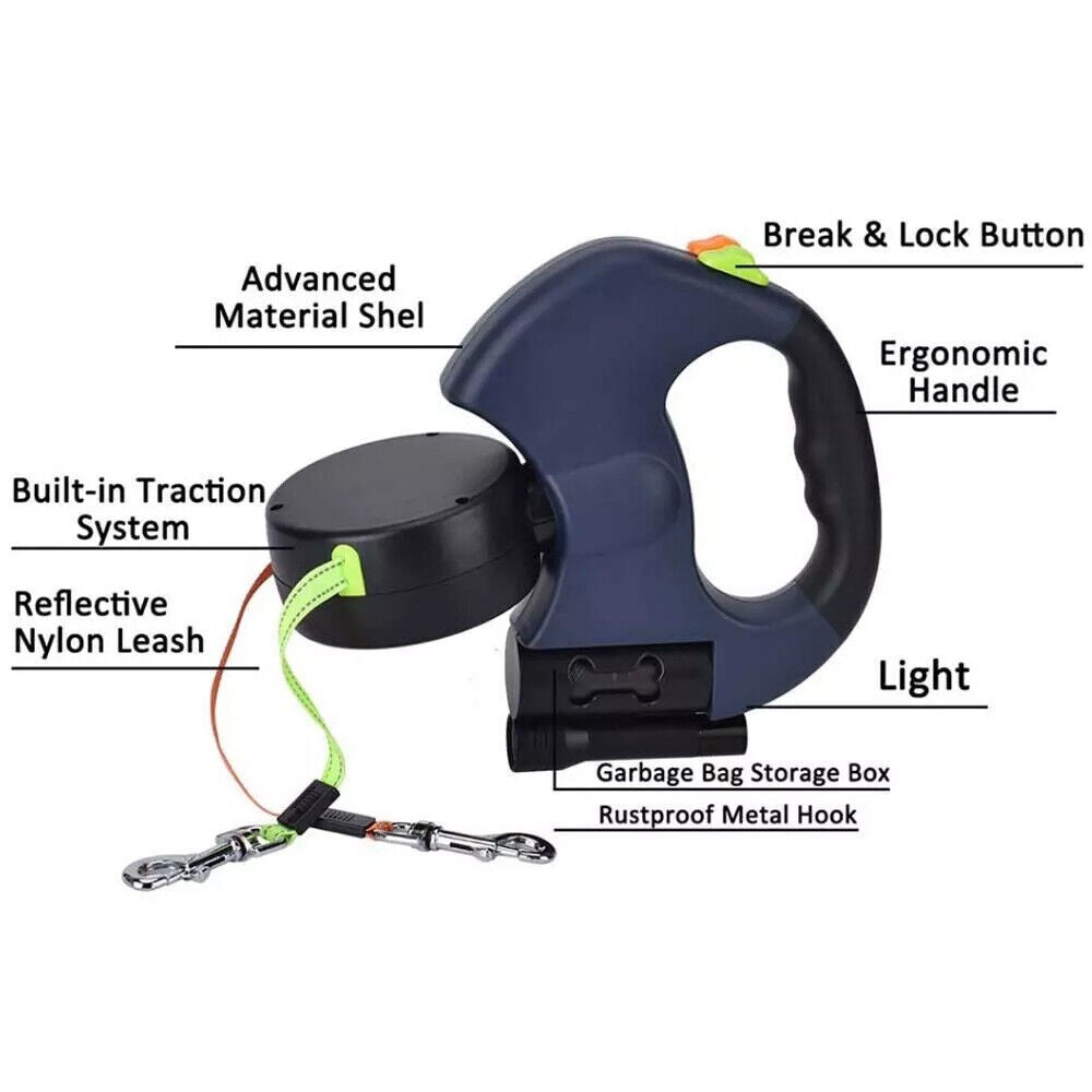 Retractable Lead Leash Double Tangle Dual Doggie 2 Dog 50 Pounds For Pet Dog UK