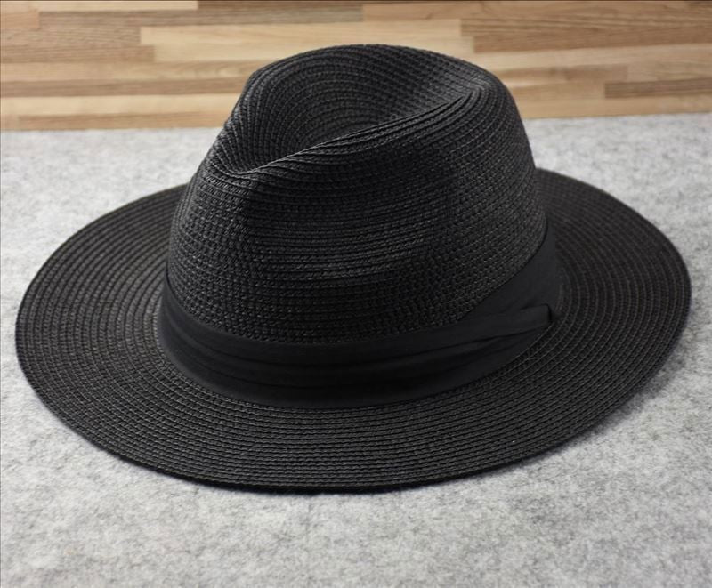 Unisex Mens Women Panama Style Sun Hat Crushable Wide Brim Fedora Straw Hat Cap
