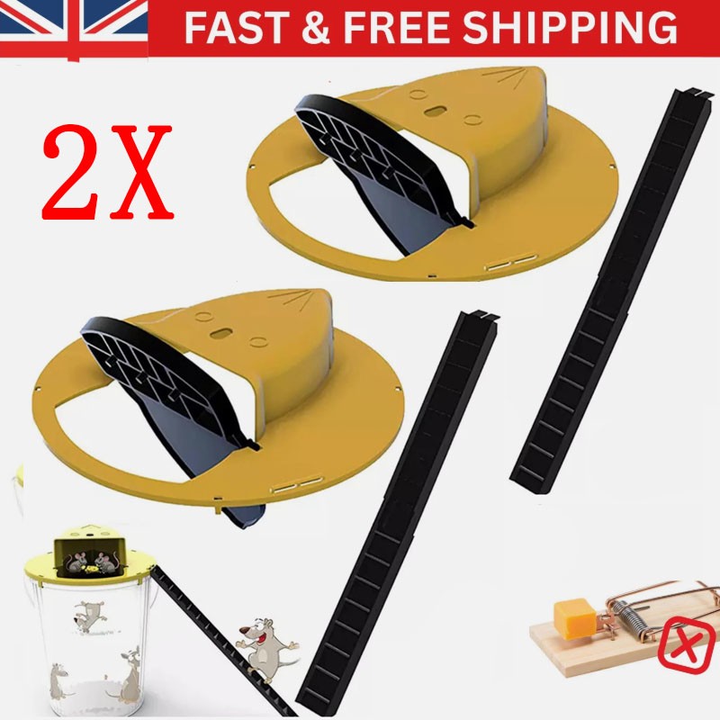 2X Mouse Trap Flip Slide Bucket Lid Mouse Rat Trap + Ladder Catch Trap Reusable