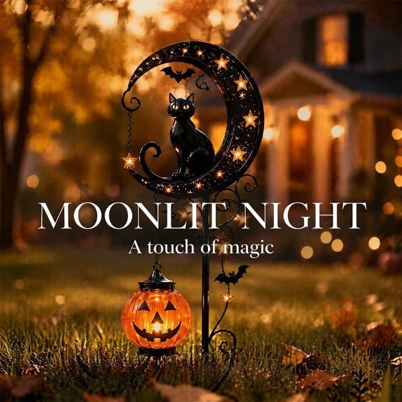 Halloween Solar Black Cat Pumpkin Moon Garden Stake Light Waterproof Yard Decor