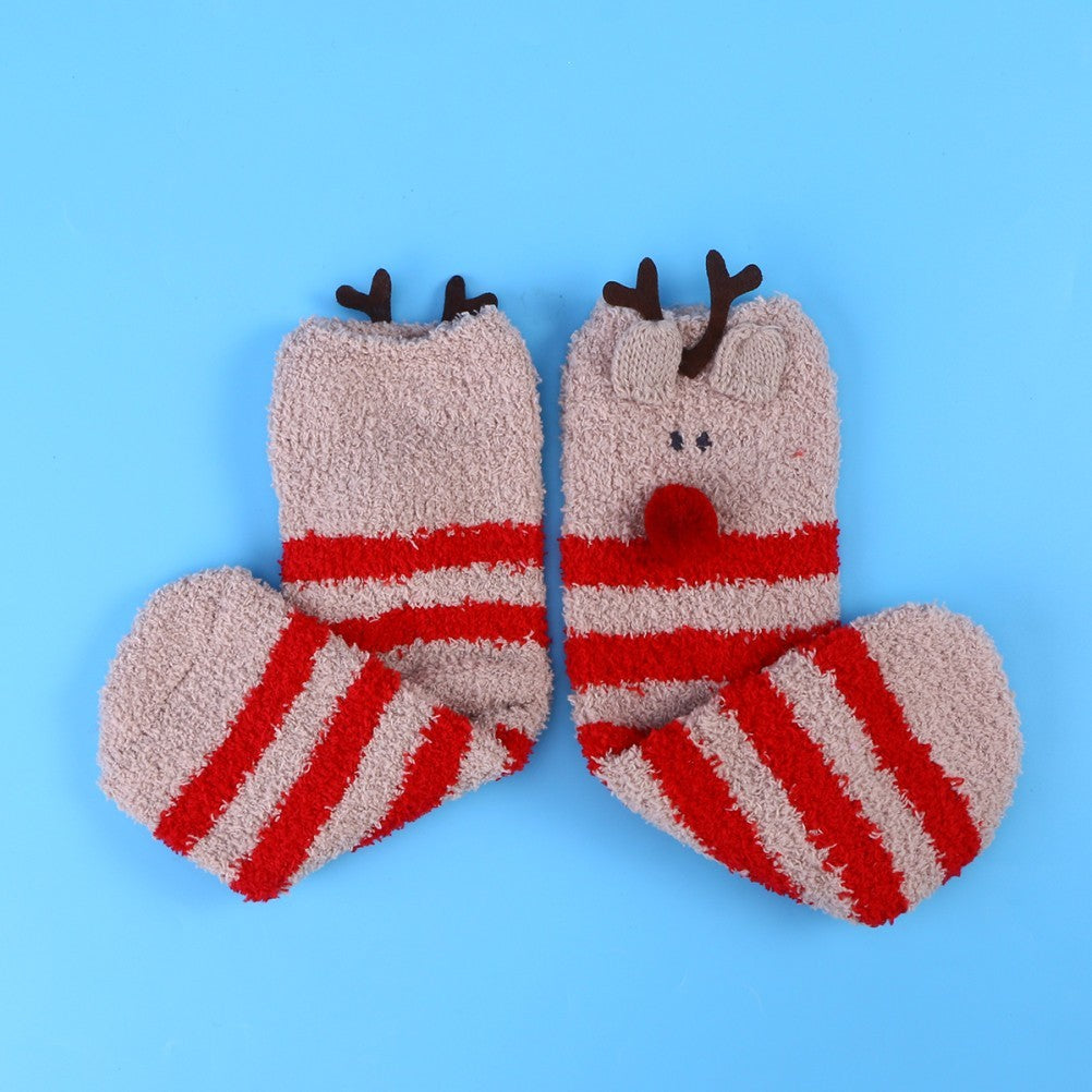 Christmas Gift 3D Design Fluffy Coral Thick Warm Socks For Women Towel Floor/