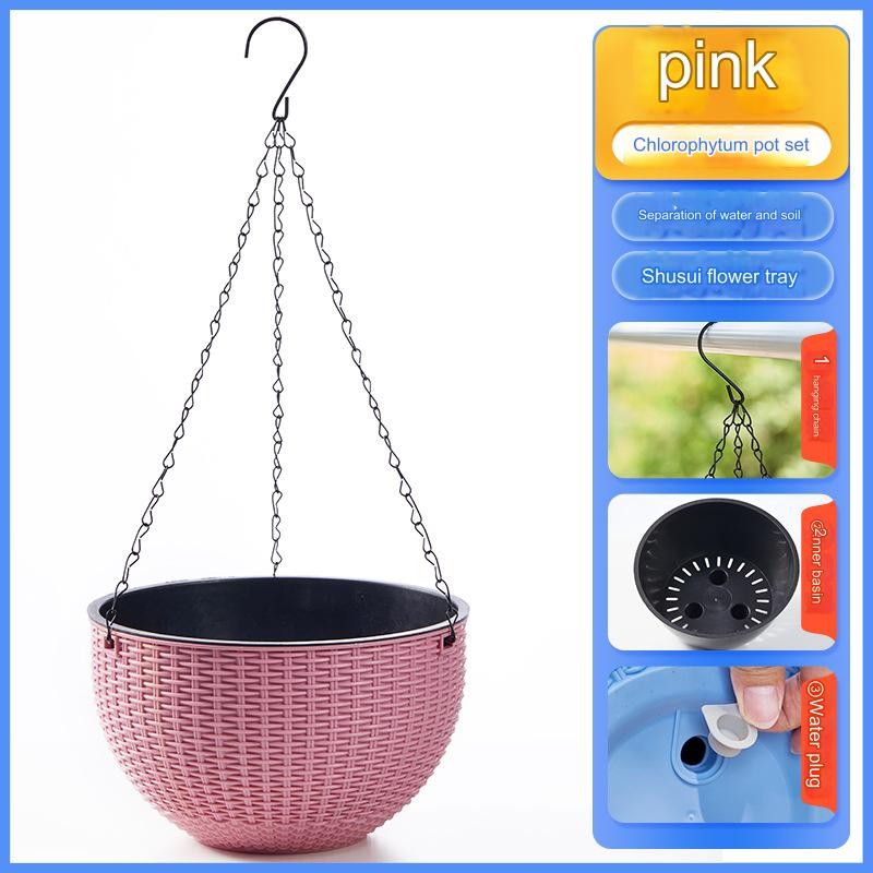 2x Sphere Hanging Flower Pot Bowl Basket 2-Piece Set Chain Planter Rattan
