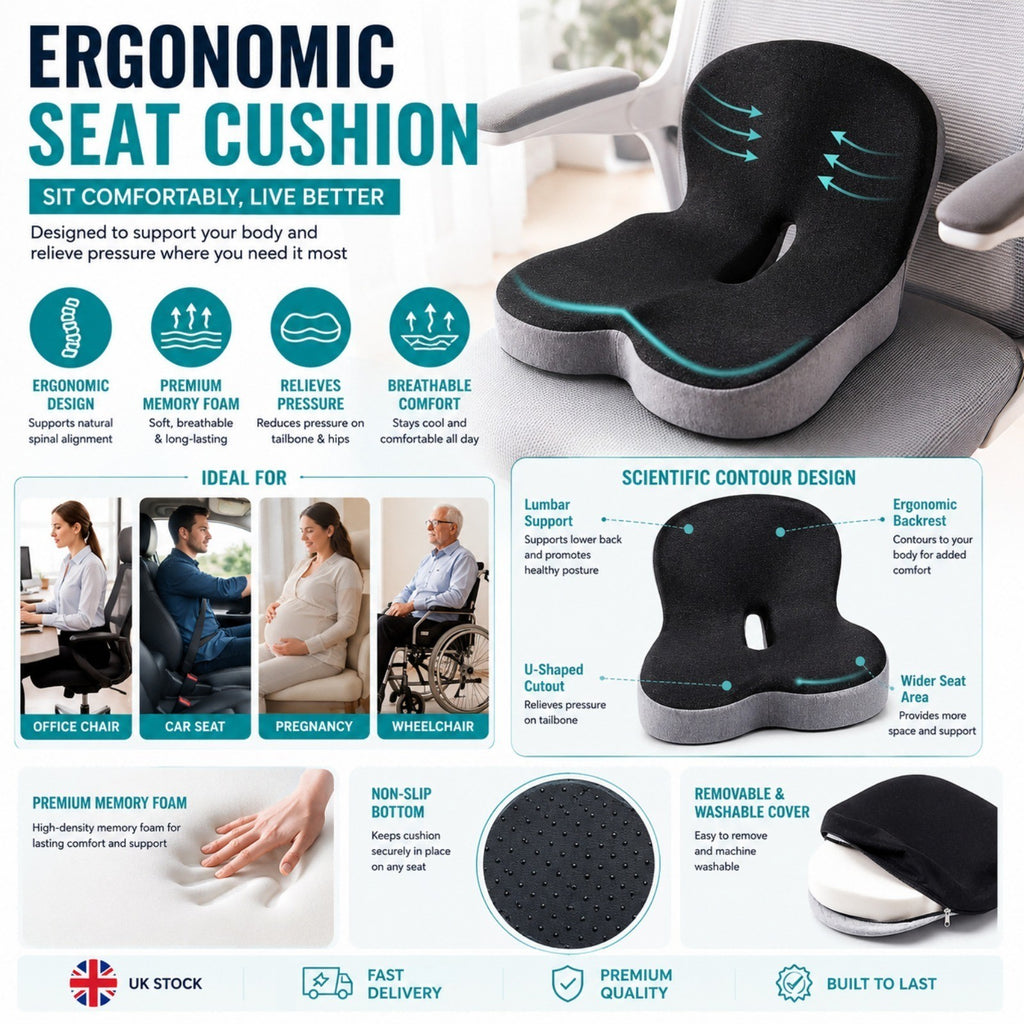 Memory Foam Car Seat Cushion Lumbar Support Pillow Office Chair Cushion UK Stock