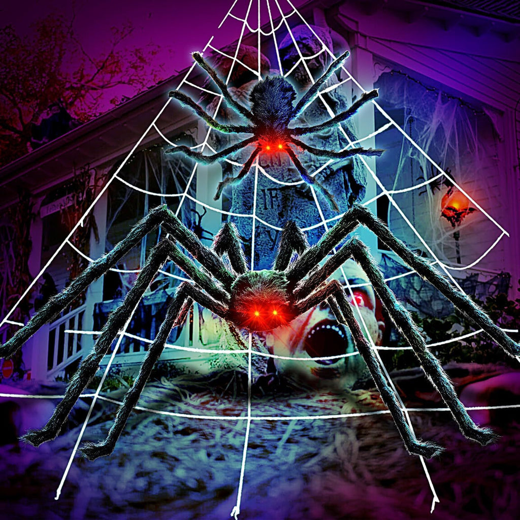 200CM Giant Eyes glowing Scary Spider Haunted House Prop Halloween Decoration