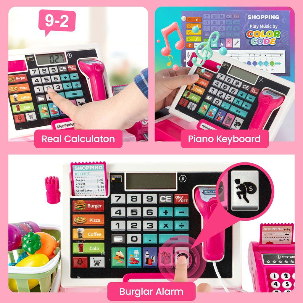 Pretend Play Store Toy Kids Cash Register Toy Playset with Real Calculator