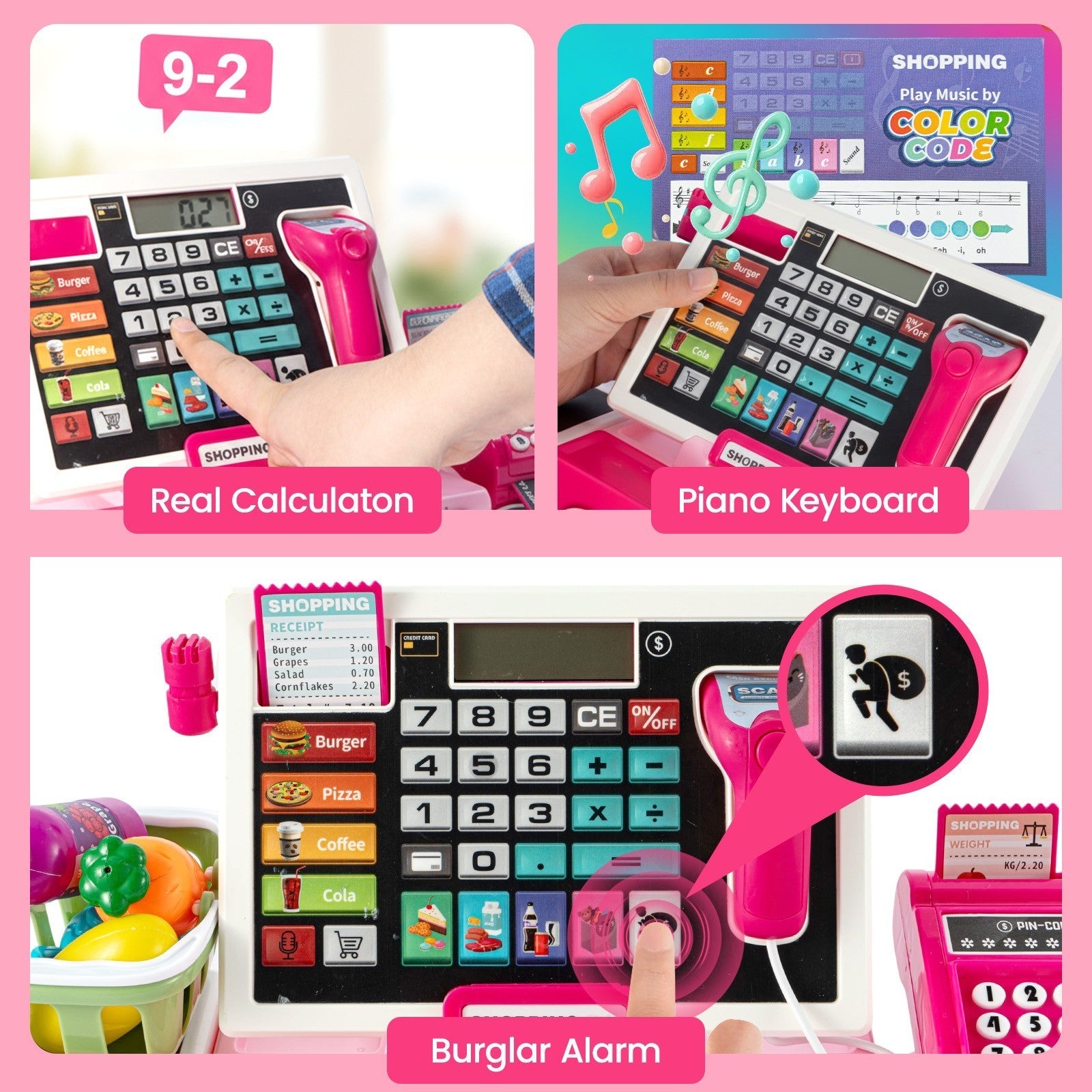Pretend Play Store Toy Kids Cash Register Toy Playset with Real Calculator