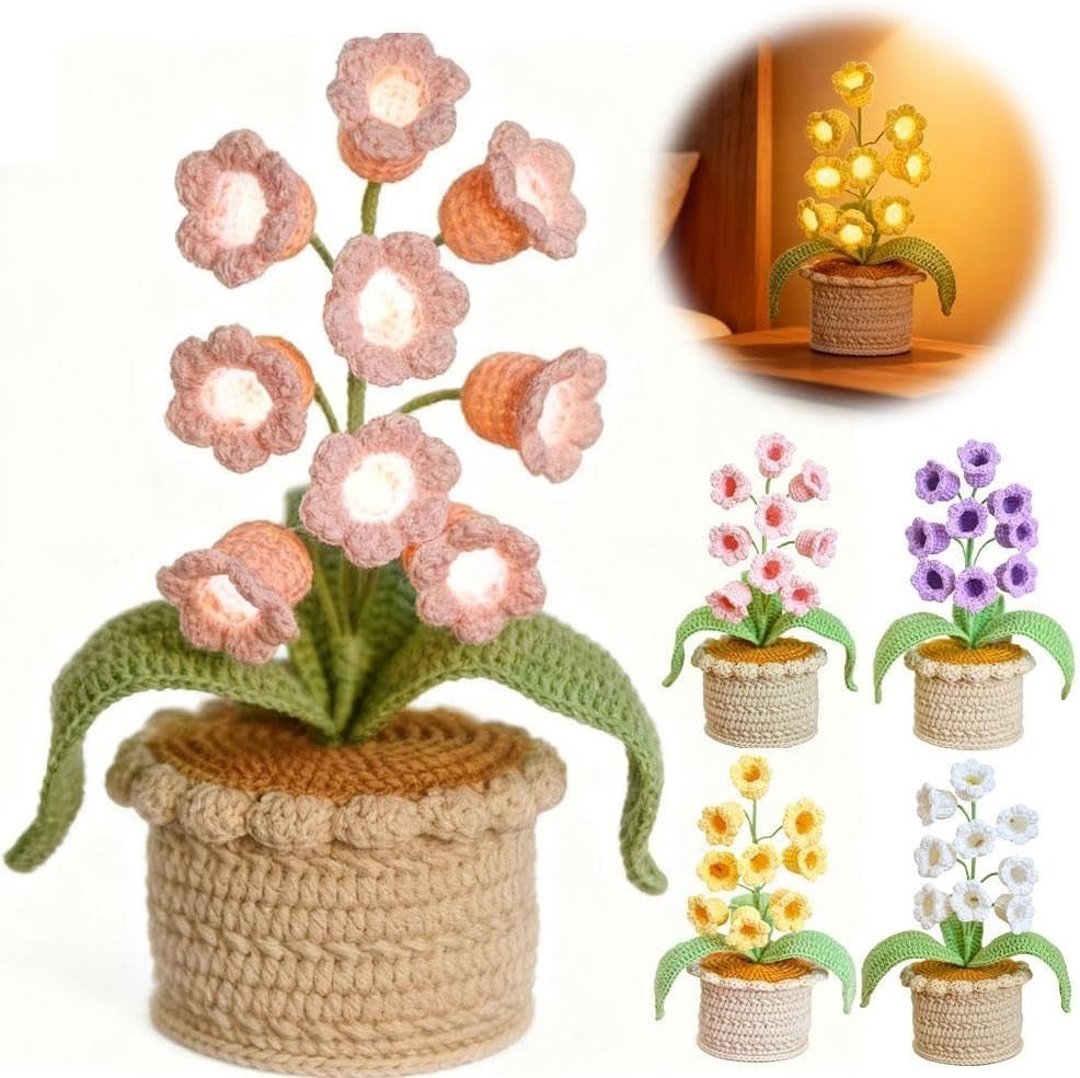 Lily of the Valley Lamp, Crochet Flowers LED Lantern Gift For Valentine's Day