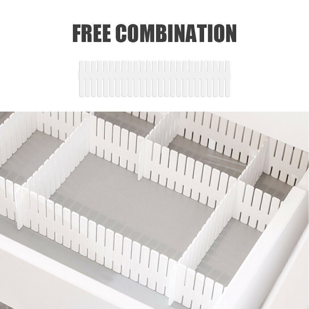 24x Adjustable Drawer Dividers Organiser Socks Make Up Plastic Closet Separator