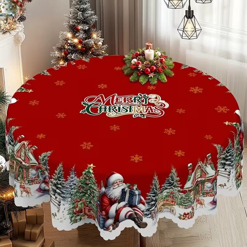 Christmas Large Vintage Festive Santa & Tree Tablecloth 152cm/60inch (33)
