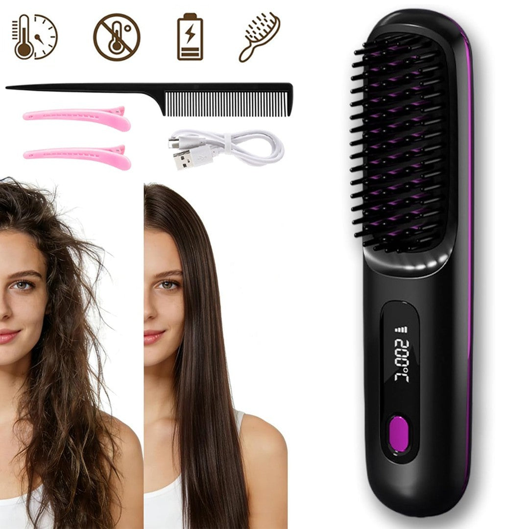 Portable Hair Straightener Brush Antiscald Hair Cordless Hair Straightener Brush