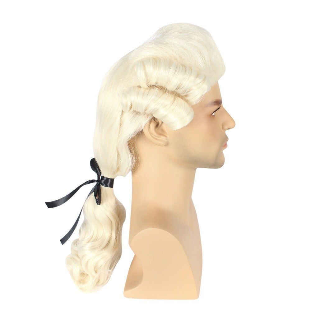 Lawyer Judge Baroque Cosplay Curly Wig Grey White Black Men Synthetic Wigs