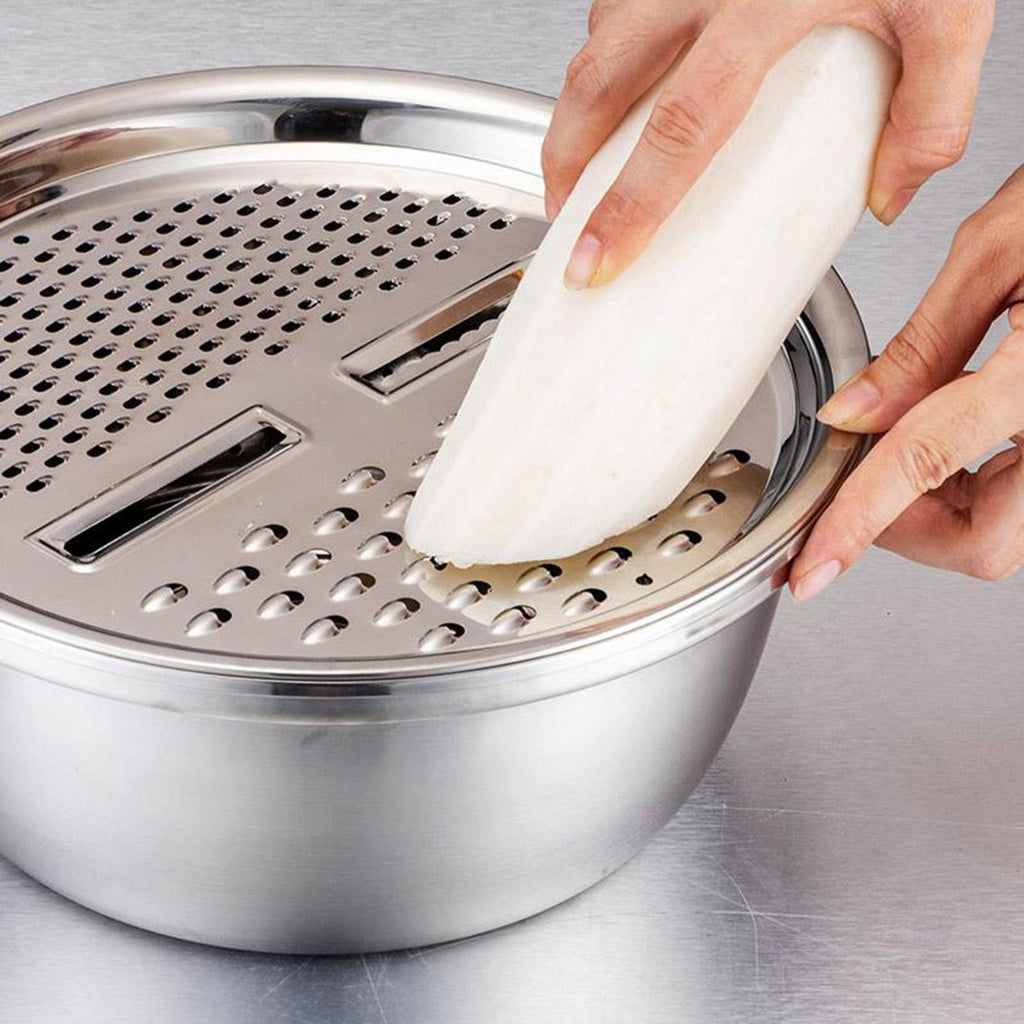 3IN1 Kitchen Basin Chopping Grater Cutter Strainer Bowl Set 28cm Stainless Steel
