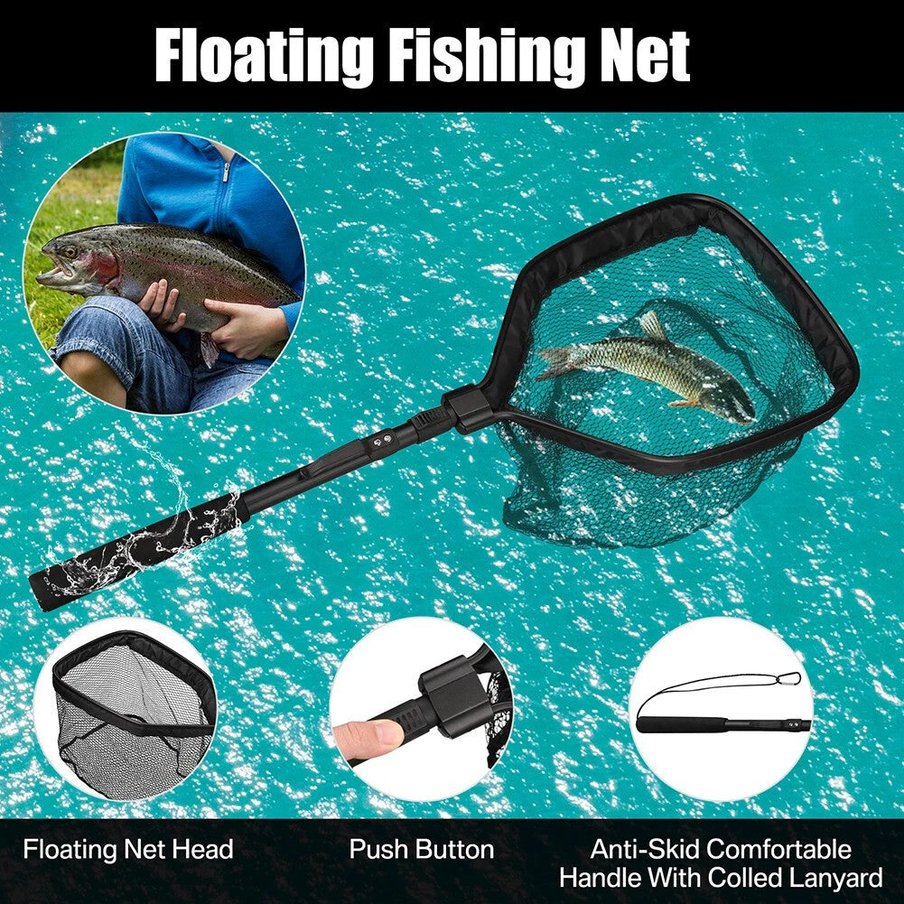 2pcs Rubber Coated Landing Net Telescopic Foldable Floating Fishing Net Trout