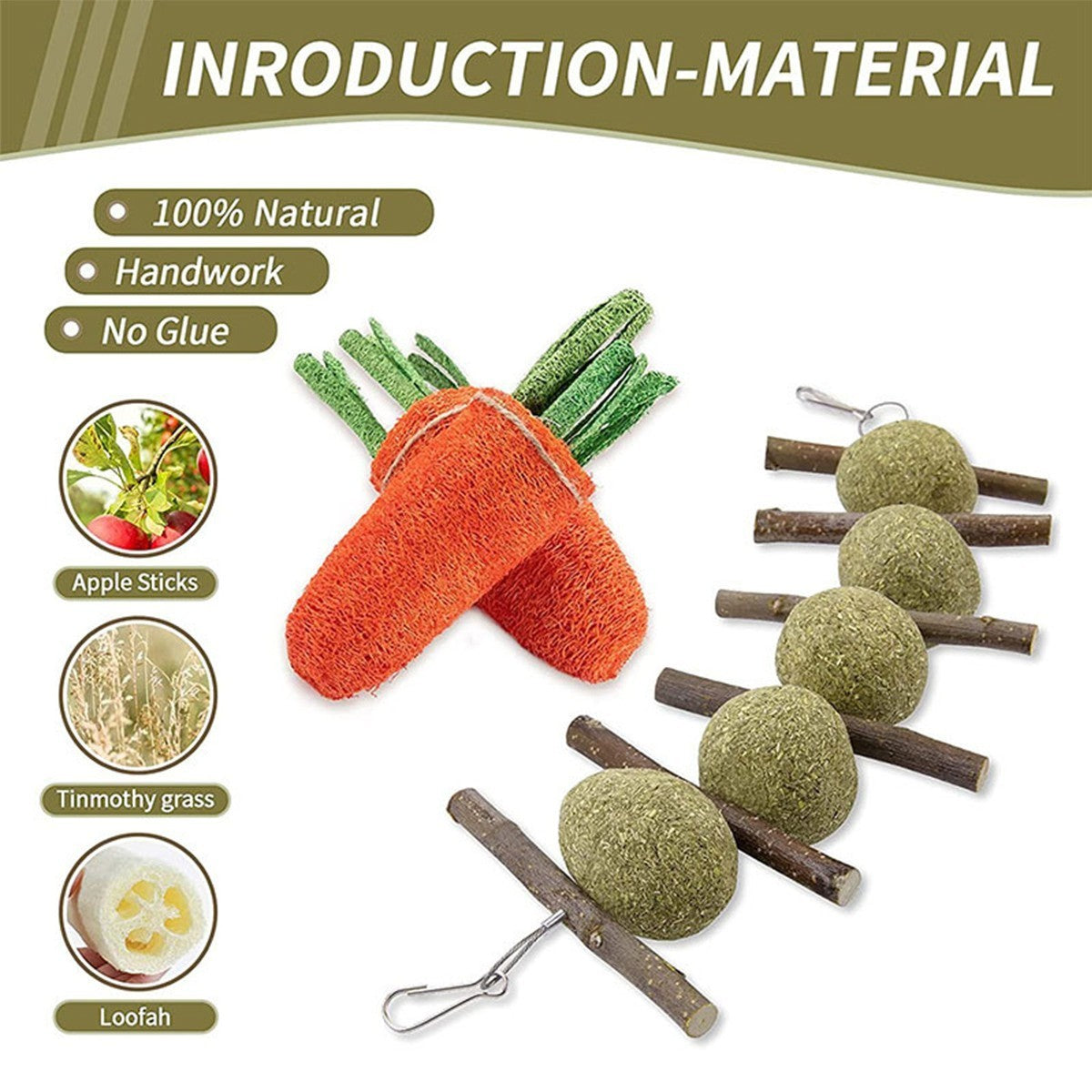16Pcs Chew Toys Set for Small Animal Rabbit Teeth Care and Exercise Natural Wood