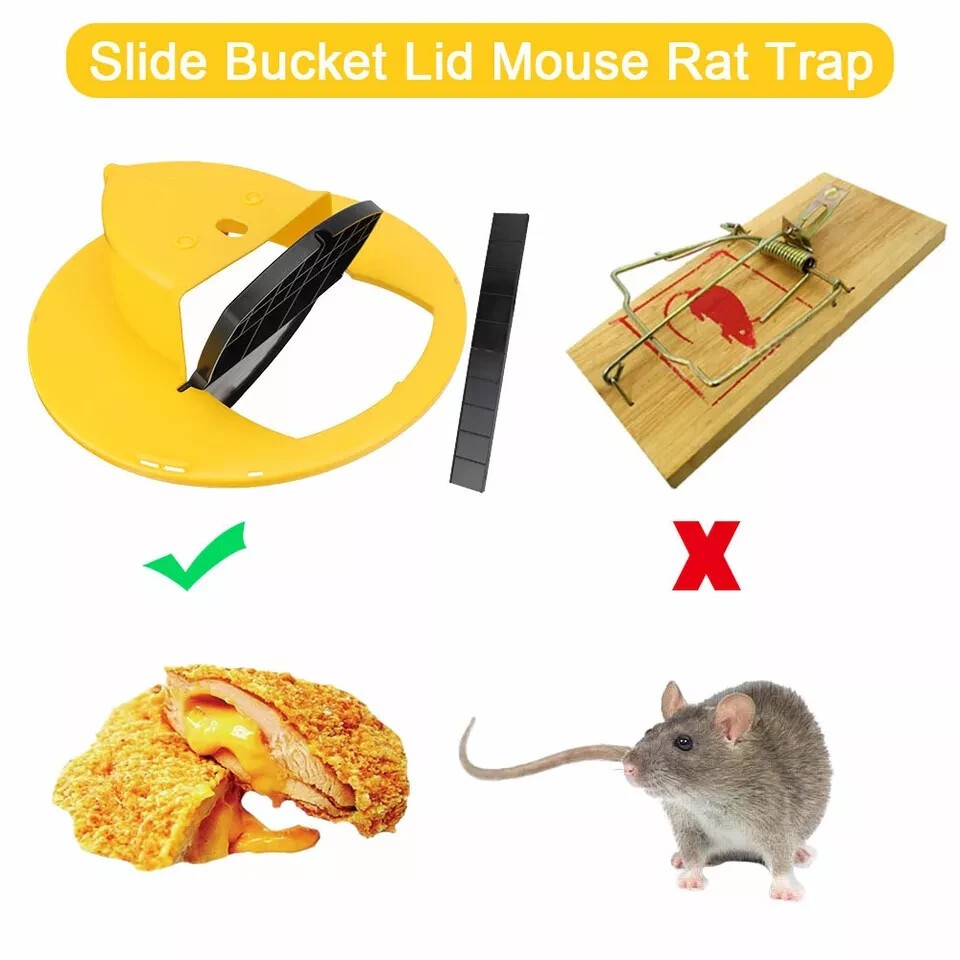 2X Mouse Trap Flip Slide Bucket Lid Mouse Rat Trap + Ladder Catch Trap Reusable