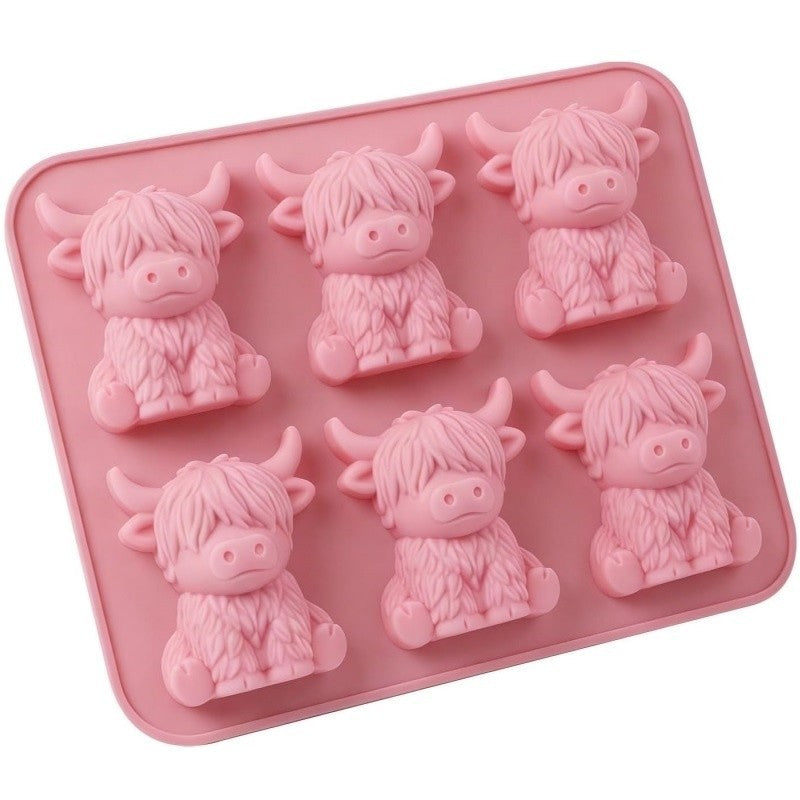 Pink Mini Highland Cow Ice Cube Mold Cute 3D Highland Cow Silicone Ice Cube Tray