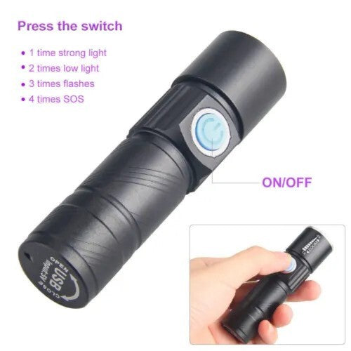 USB Rechargeable 395 LED UV Torch Flashlight Ultra Violet Blacklight Zoom Light