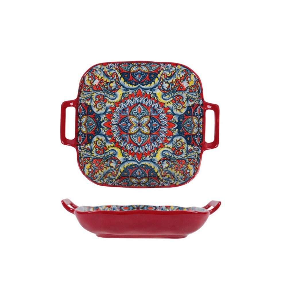 Square Bohemian Ceramic Plate Colorful Salad Dish Dinner Plate Microwave