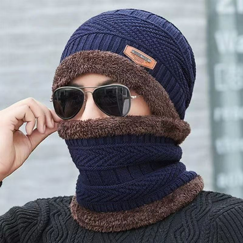 Men's Winter Beanie Hat and Scarf Set Warm Fleece Knitted Cap Unisex (2 PCS SET)